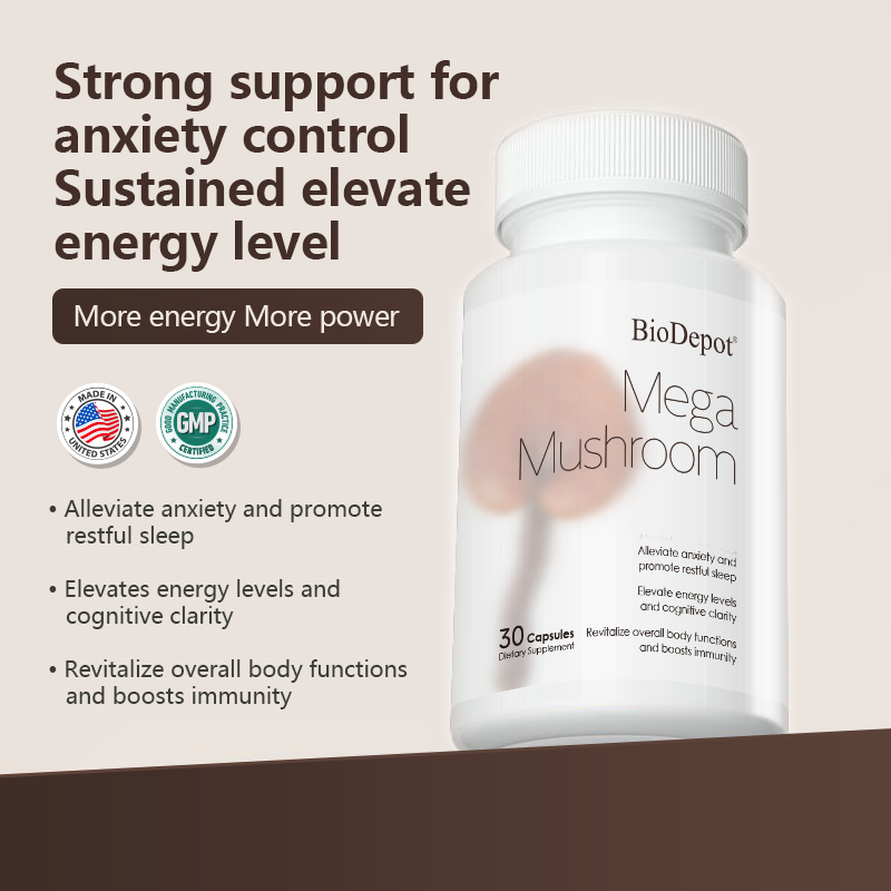 Biodepot Mega Mushroom-Immune & Energy Boost for Fatigue Stress & Anxiety Relief