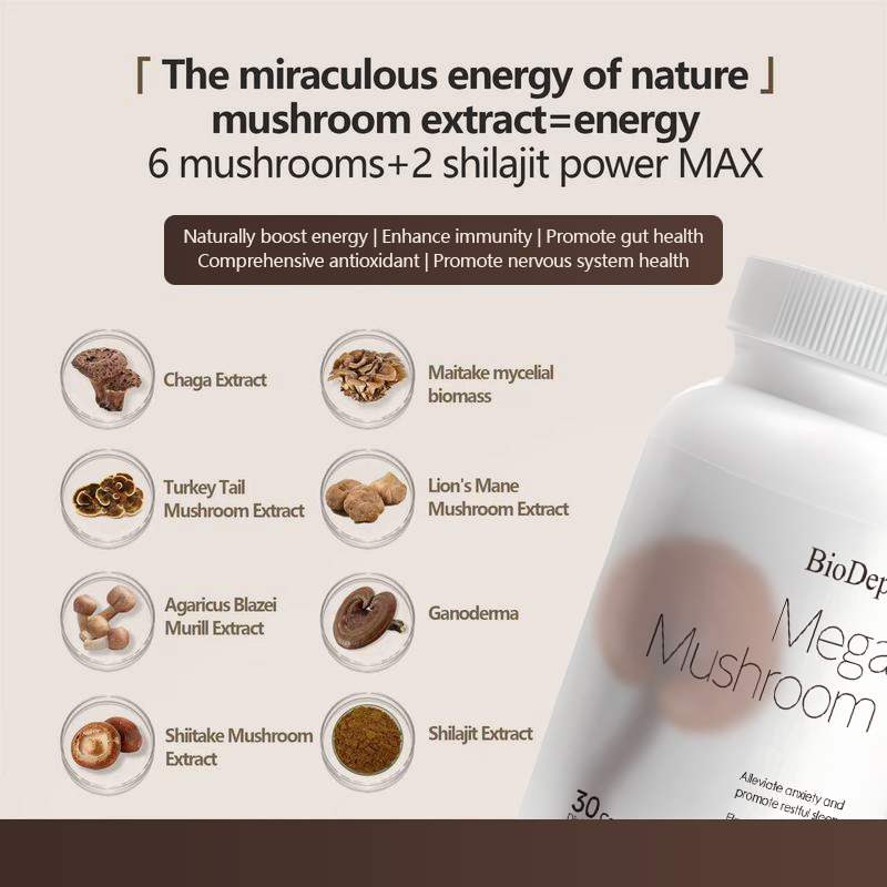Biodepot Mega Mushroom-Immune & Energy Boost for Fatigue Stress & Anxiety Relief