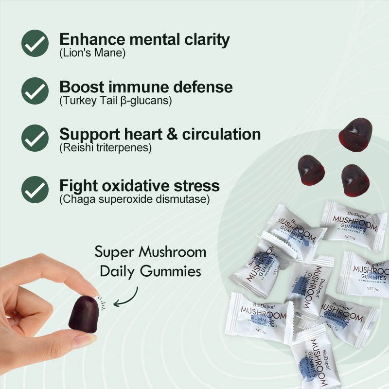 Biodepot 24-in-1 Mushroom Gummies for Immunity & Brain Focus