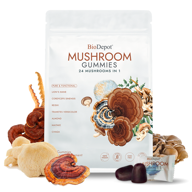 BioDepot Mushroom Gummies Mushroom Gummies - Supplement for Adults with Lion's Mane, Reishi, Chaga