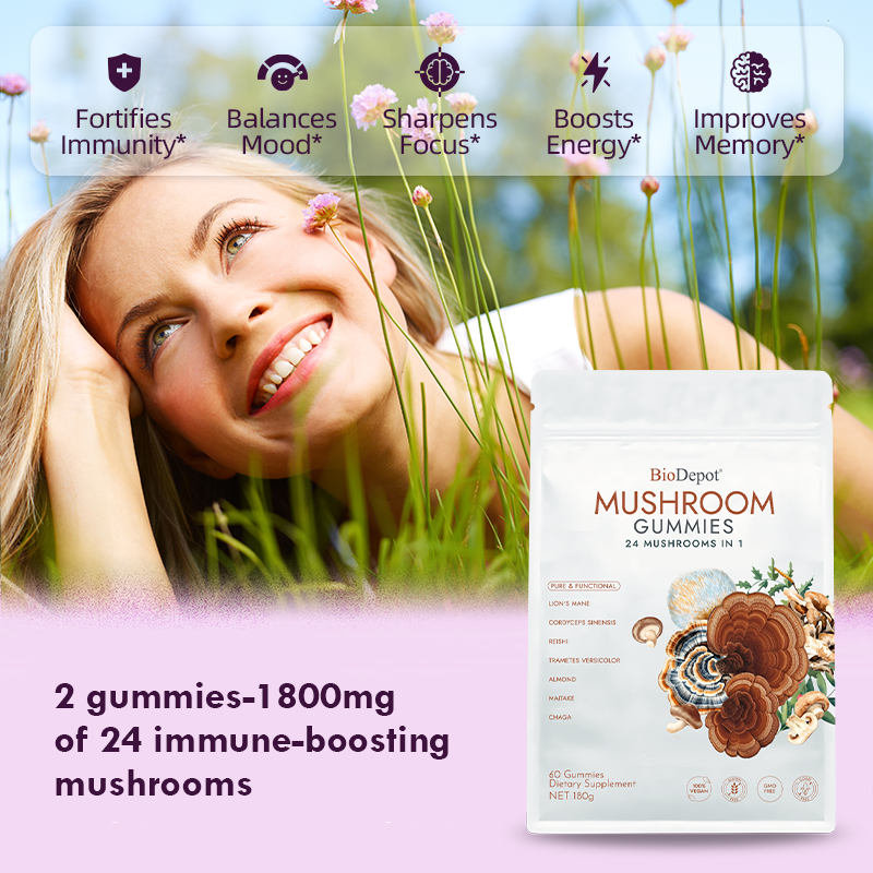 BioDepot Mushroom Gummies Mushroom Gummies - Supplement for Adults with Lion's Mane, Reishi, Chaga