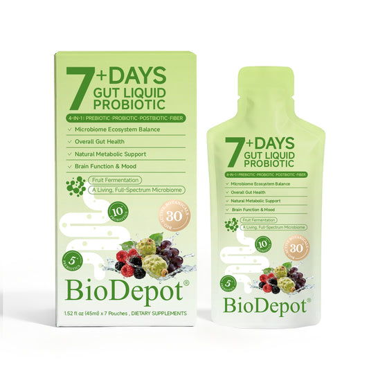 BioDepot 7+ Day Premium Gut Probiotics Liquid Beverage - 4-in-1 Organic Dietary Supplements with Prebiotics, Post-Probiotics, Fruit Super Fiber, Digestive Aid for Healthcare Support