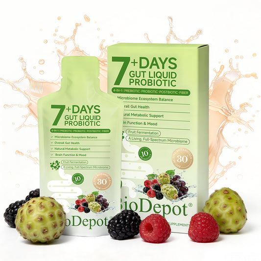 BioDepot 7+ Day Premium Gut Probiotics Liquid Beverage - 4-in-1 Organic Dietary Supplements with Prebiotics, Post-Probiotics, Fruit Super Fiber, Digestive Aid for Healthcare Support