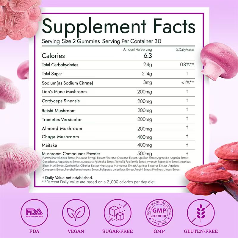 Mushroom Gummies for Women – Dopamine Boost, Mood Support & Vaginal Health – pH Balance, Body Odor Control & Sleep Aid – Vegan Fruiting-Body Blend with Lion’s Mane, Reishi & Cordyceps