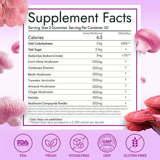 Mushroom Gummies for Women – Dopamine Boost, Mood Support & Vaginal Health – pH Balance, Body Odor Control & Sleep Aid – Vegan Fruiting-Body Blend with Lion’s Mane, Reishi & Cordyceps