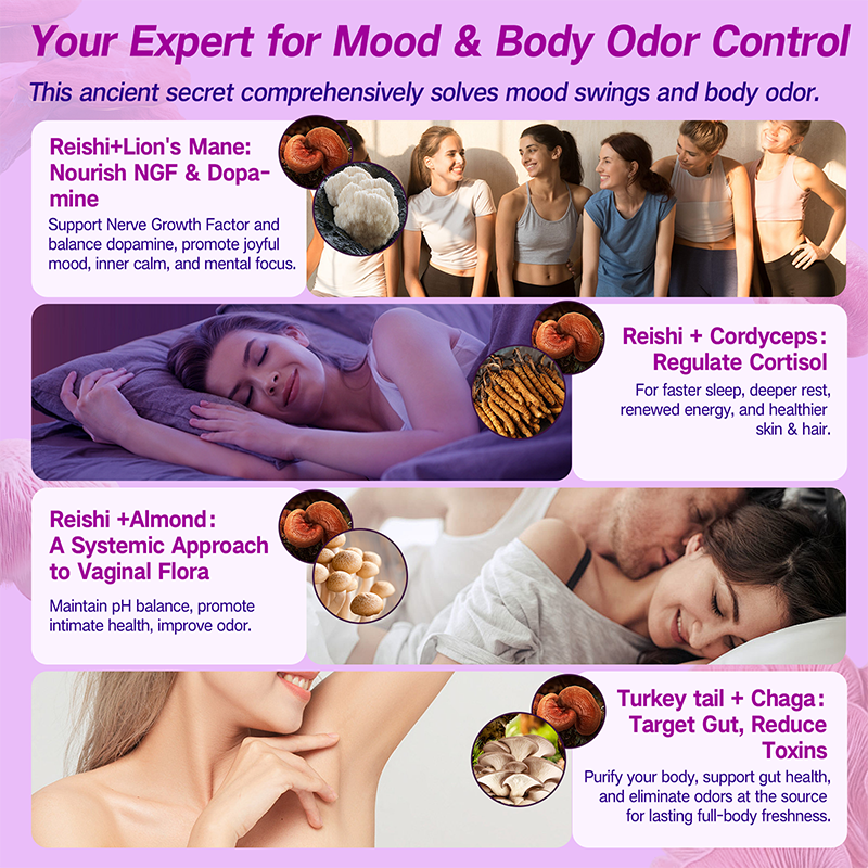 Mushroom Gummies for Women – Dopamine Boost, Mood Support & Vaginal Health – pH Balance, Body Odor Control & Sleep Aid – Vegan Fruiting-Body Blend with Lion’s Mane, Reishi & Cordyceps