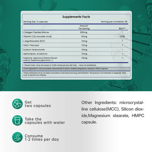 Biodepot NAD+ Supplement 7-in-1 Formula with Collagen L-ergothioneine & Vitamin C
