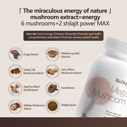 Biodepot Mega Mushroom-Immune & Energy Boost for Fatigue Stress & Anxiety Relief