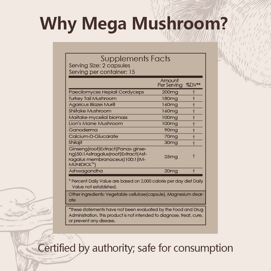 Biodepot Mega Mushroom-Immune & Energy Boost for Fatigue Stress & Anxiety Relief